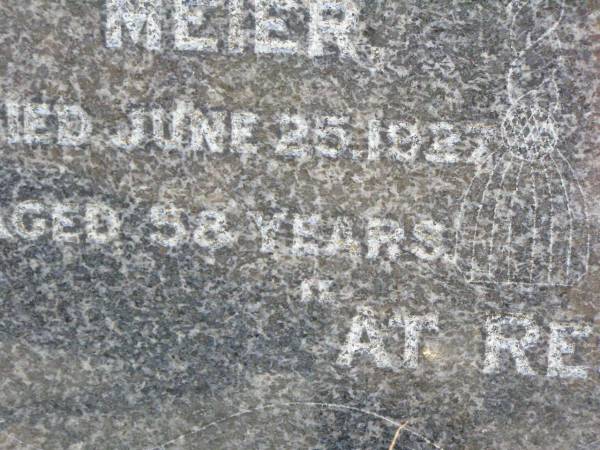 Ida Louisa MEIER, wife mother,  | died 25 June 1927 aged 58 years;  | Rosevale St Paul's Lutheran cemetery, Boonah Shire  | 