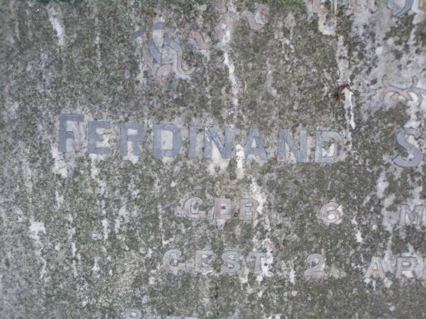 Ferdinand SCHOENFISCH,  | born 6 May 1836,  | died 2 April 1895;  | Rosevale St Paul's Lutheran cemetery, Boonah Shire  | 