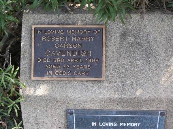 Michael Thomas CAVENDISH,  | died 6-9-77 aged 15 years;  | Robert Harry CAVENDISH,  | died 3 April 1999 aged 73 years;  | Samsonvale Cemetery, Pine Rivers Shire  | 