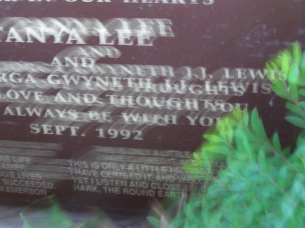 Tanya LEE;  | baby Giorga Gwyneth J.J. LEWIS,  | Sept 1992;  | Samsonvale Cemetery, Pine Rivers Shire  | 