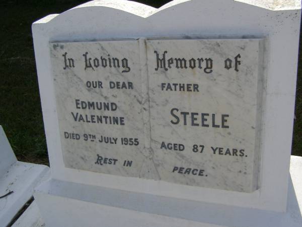 Edmund Valentine STEELE,  | father,  | died 9 July 1955 aged 87 years;  | Bald Hills (Sandgate) cemetery, Brisbane  | 