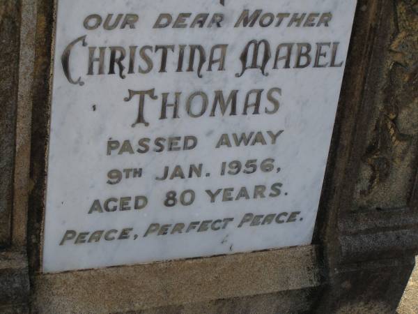 Christina Mabel (Norn) THOMAS,  | mother,  | died 9 Jan 1956 aged 80 years;  | Bald Hills (Sandgate) cemetery, Brisbane  | 