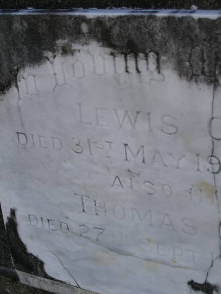 Lewis CLARK,  | died 31 May 1930 aged 90 years;  | Thomas CLARK,  | son,  | died 27 Sept 1928 aged 68 years;  | Bald Hills (Sandgate) cemetery, Brisbane  | 