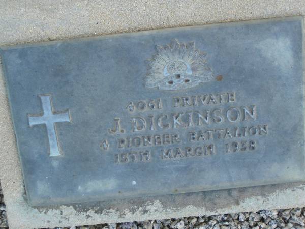 J. DICKINSON,  | died 15 March 1938;  | Bald Hills (Sandgate) cemetery, Brisbane  | 