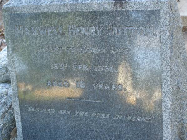 Maxwell Henry HUTTON,  | died 19 Feb 1930 aged 18 years;  | Bald Hills (Sandgate) cemetery, Brisbane  | 