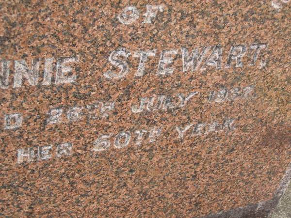 Annie STEWART,  | died 26 July 1932 in her 50th year;  | Bald Hills (Sandgate) cemetery, Brisbane  | 