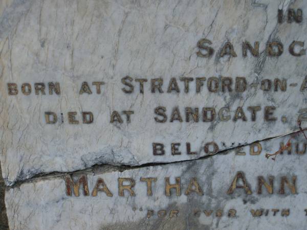Hezekiah SHEPHERD,  | husband of Martha Ann SHEPHERD,  | 21 years overseer of municipal works,  | born Stratford-on-Avon 16 April 1838,  | died Sandgate 29 Mary 1901;  | Martha Ann SHEPHERD,  | 1851 - 1920;  | Bald Hills (Sandgate) cemetery, Brisbane  | 