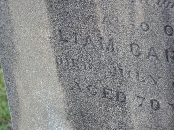 James CARSELDINE,  | died 2 March 1902 aged 57 years;  | Janet CARSELDINE,  | wife,  | died 28 Dec 1907 in 59th year;  | Arthur Edwin CARSELDINE,  | died 14 July 1908 aged 21 years 2 months;  | Eva CARSELDINE,  | sister,  | died 25 July 1942 aged 61 years;  | Mary Ann CARSELDINE,  | born 6 June 1812,  | died 18 Sept 1880 aged 68 years;  | William CARSELDINE,  | died 6 July 1886 aged 70 years;  | Bald Hills (Sandgate) cemetery, Brisbane  | 