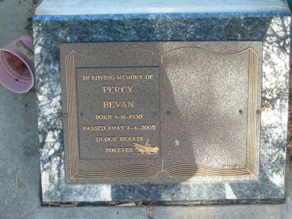 Percy BEVAN,  | born 4-11-1930,  | died 7-4-2005;  | Bald Hills (Sandgate) cemetery, Brisbane  | 
