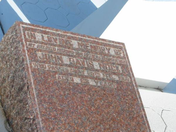 John Davis HOCK,  | husband father grandfather,  | died 20 Feb 1960 aged 68 years;  | Phoebe Annie NOCK,  | died 7-7-1978 aged 78 years;  | Bald Hills (Sandgate) cemetery, Brisbane  | 