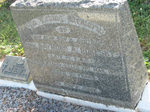 Aden (Bud) A. ROKESKY,  | died 14-9-1990 aged 69 years;  | Hazel E. ROKESKY,  | wife,  | died 24-6-2001 aged 77 years;  | A.E. ROKESKY,  | died 11 Nov 1967 aged 78 years;  | Raymond (Rocky) A. ROKESKY,  | son brother,  | died 21 March 1950 aged 21 years;  | Bald Hills (Sandgate) cemetery, Brisbane  | 