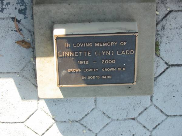 William LADD,  | died 24 Dec 1958 aged 46 years;  | Linnette (Lyn) LADD,  | 1912 - 2000;  | Bald Hills (Sandgate) cemetery, Brisbane  | 