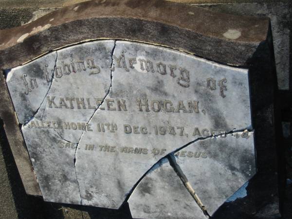 Kathleen HOGAN,  | died 11 Dec 1947 aged 44 years;  | Bald Hills (Sandgate) cemetery, Brisbane  | 