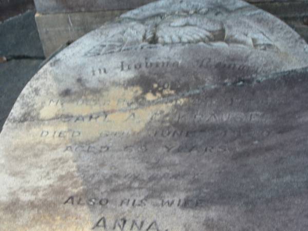 Carl A.F. KRAUSE,  | husband father,  | died 6 June 1920 aged 63 years;  | Anna,  | wife,  | died 4 July 1936 aged 82 years;  | Charles,  | son,  | died 7 April 1929 aged 53 years;  | Bald Hills (Sandgate) cemetery, Brisbane  | 