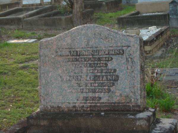 William John HAWKINS,  | died 24 Aug 1947 aged 72 years;  | Florence Jane,  | wife,  | died 28 Nov 1961 aged 83 years;  | Bald Hills (Sandgate) cemetery, Brisbane  | 