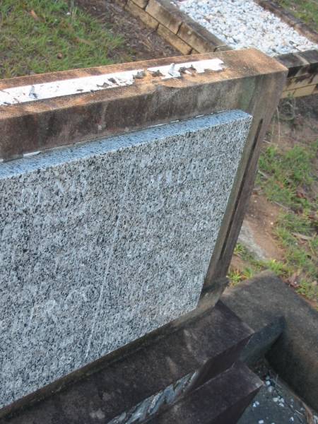 [headstone difficult to read]  | Denis HARTIGAN;  | Frederick HARTIGAN,  | died aged 24 years;  | Maurice HARTIGAN,  | aged 69 years;  | Lillian HARTIGAN,  | died Sept 1958 aged 75 years;  | Doreen,  | daughter,  | died 10 Sept 1951 aged 28 years;  | Bald Hills (Sandgate) cemetery, Brisbane  | 