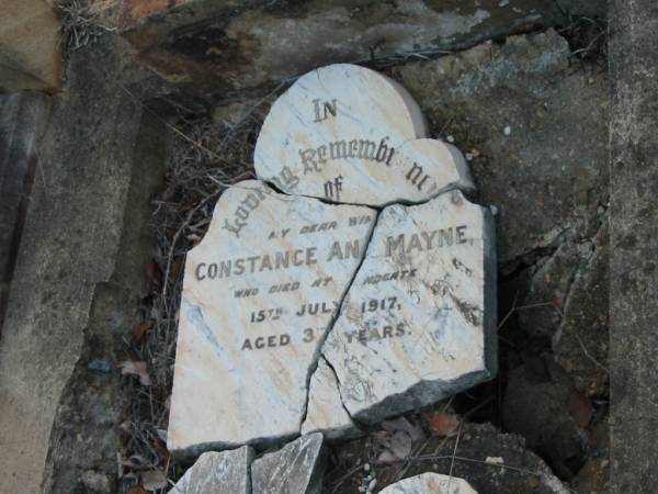 Constance Ann MAYNE,  | wife,  | died Sandgate 15 July 1917 aged 37 years;  | Bald Hills (Sandgate) cemetery, Brisbane  | 