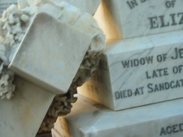 Eliza,  | widow of Jeremiah DALY,  | late of Brisbane,  | died Sandgate 27 Jan 1892 aged 77 years;  | Thomas William DALY,  | died 3 Feb aged 49 years;  | Eliza,  | second daughter of Jeremiah & Eliza DALY,  | died 25 Dec 1911 aged 62 years;  | Bald Hills (Sandgate) cemetery, Brisbane  | 