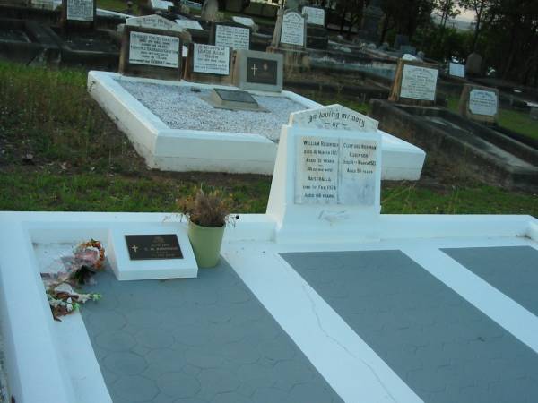 C.M. ROBINSON,  | died 5-1-2005 aged 85 years;  | William ROBINSON,  | died 16 March 1927 aged 51 years;  | Australia,  | wife,  | died 1 Feb 1929 aged 48 years;  | Clifford Norman ROBINSON,  | died 4 March 1925 aged 9 1/2 years;  | Bald Hills (Sandgate) cemetery, Brisbane  | 