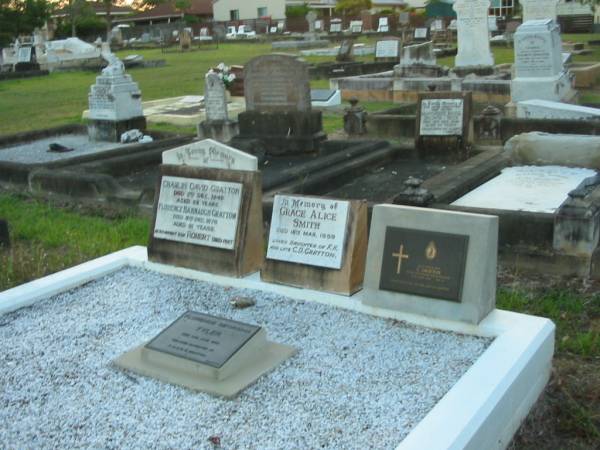 Charles David GRATTON,  | died 2 Dec 1949 aged 62 years;  | Florence Hannaugh GRATTON,  | died 8 Dec 1976 aged 91 years;  | Robert,  | infant son,  | died 1927;  | Grace Alice SMITH,  | died 18 March 1959,  | daughter of F,H. & late C.D. GRATTON;  | C. GRATTON,  | died 15 April 1950 aged 29 years,  | son of F.H. & late C.D. GRATTON;  | Florence Georgina TYLER,  | died 13 June 1995,  | daughter of F.H. & C.D. GRATTON;  | Bald Hills (Sandgate) cemetery, Brisbane  | 