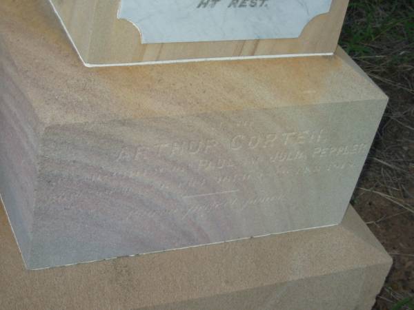 Julia PEPPLER,  | wife mother,  | born Hagenow Germany 5 May 1857,  | died 27 Aug 1927;  | Eric Amadeus Frederick,  | husband of Fanny Julia TIDD,  | father of Norma,  | born Kogarah NSW 16 March 1892,  | accidentally killed 15 April 1927;  | Arthur CORTEN,  | ??? of Paul & Julia PEPPLER,  | born 19 Sept 1914,  | died 18 Feb 1918;  | Bald Hills (Sandgate) cemetery, Brisbane  | 