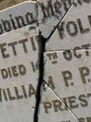 Ettie FOLEY,
died 10 Oct 1931;
William P.P. FOLEY,
priest,
died 20 Sept 1955;
Bald Hills (Sandgate) cemetery, Brisbane