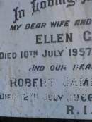 Ellen GIRVAN,
wife mother,
died 10 July 1957 aged 63 years;
Robert James GIRVAN,
father,
died 12 July 1966 aged 75 years;
Bald Hills (Sandgate) cemetery, Brisbane