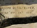 Lottie,
wife of Joseph D. SILVESTER,
died 8 Jan 1916 aged 39 years;
Bald Hills (Sandgate) cemetery, Brisbane