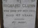 Richard CLUNN,
died 6 Oct 1910 aged 47 years;
Bald Hills (Sandgate) cemetery, Brisbane