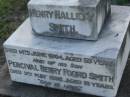 Henry Halliday SMITH,
died 14 June 1904 aged 59 years;
Percival Henry Foord SMITH,
son,
died 3 May 1892 aged 18 years;
Bald Hills (Sandgate) cemetery, Brisbane