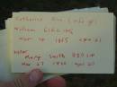 Frank RAYMOND,
died 12 Aug 1891 aged 46 years;
Elizabeth,
wife,
died 22 Feb 1908 aged 59 years;
children;
William Stanwell,
died 11 July 1897 aged 27 years;
Victor Deagon,
died 26 April 1882 aged 18 months;
Edith Gladys,
died 14 April 1886 aged 18 months;
Elizabeth,
relict of William RAYMOND,
of Weston Dorset England,
mother of Frank RAYMOND,
born 23 April 1823,
died 23 Aug 1914?;
Millicent RAYMOND,
died 2 July 1931 aged 63 years;
Catherine Ann,
wife of William GIRLING,
died 14 Nov 1865 aged 21 years;
Mary Smith DEAGON,
died 27 Nov 1866 aged 20 years;
Bald Hills (Sandgate) cemetery, Brisbane