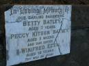 daughters;
Betty BATLEY,
aged 7 years;
Peggy Kitson BATLEY,
aged 5 weeks;
Winifred Ellen,
aged 14 years;
Bald Hills (Sandgate) cemetery, Brisbane
