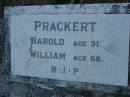 Harold PRACKERT,
aged 31 years;
William PRACKERT,
aged 68 years;
Bald Hills (Sandgate) cemetery, Brisbane
