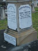 Emily,
wife of Henry VANSTONE,
died 4 Oct 1912 aged 39 years;
Henry VANSTONE,
died 8 June 1952 aged 82 years;
Maud Emma WHITE,
died 23 Jan 1971 aged 70 years;
Iuta Doreen,
wife of W.L. MISON,
died 7 March 1928 aged 29 years;
Bald Hills (Sandgate) cemetery, Brisbane