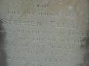 Stephen ELLIS,
died accident on Sandgate Road
20? July 1881 aged 33 years,
erected by wife Harriet;
Bald Hills (Sandgate) cemetery, Brisbane