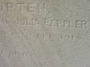 Julia PEPPLER,
wife mother,
born Hagenow Germany 5 May 1857,
died 27 Aug 1927;
Eric Amadeus Frederick,
husband of Fanny Julia TIDD,
father of Norma,
born Kogarah NSW 16 March 1892,
accidentally killed 15 April 1927;
Arthur CORTEN,
??? of Paul & Julia PEPPLER,
born 19 Sept 1914,
died 18 Feb 1918;
Bald Hills (Sandgate) cemetery, Brisbane