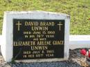 David Brand UNWIN,
died 15 June 1960 in 76th year;
Elizabeth Arlene Grace UNWIN,
died 8 July 1985 in 89th year;
Douglas Brand UNWIN,
died 24 May 1997 in 74th year;
Bald Hills (Sandgate) cemetery, Brisbane