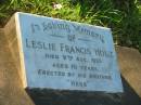 Leslie Francis HOLZ,
died 9 Aug 1926 aged 10 years,
erected by brother Herb;
Bald Hills (Sandgate) cemetery, Brisbane