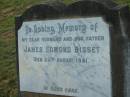 James Edmond BISSET,
husband father,
died 20 Aug 1941;
Bald Hills (Sandgate) cemetery, Brisbane