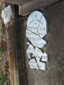 James WILSON,
father,
died 2 Feb 1902 aged 47 years;
Jane Colledge,
mother,
died 26 Jan 1932 aged 78 years;
James Colledge,
son,
died 2 May 1903 aged 23 years;
Evelyn Ann WILSON,
died 24 Sept 1909 aged 3 years;
Gertrude Jane,
wife of Arthur CRUSE,
died ?? Oct 1905 aged ?3 years;
Evelyn WILSON,
died 25 Nov 1909? aged 22 years;
Bald Hills (Sandgate) cemetery, Brisbane