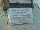 Friend Dyer YERBURY,
third son of John YERBURY,
merchant of Bishopsgate St London,
born 15 June 1850
died 25 Aug 1922;
Johanna,
wife,
born 26 Mar 1873
died 29 April 1954;
Bald Hills (Sandgate) cemetery, Brisbane