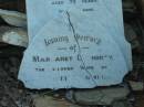Eliza Ann BUNDY,
mother,
died 27 Sept 1937 aged 64 years;
Mary,
wife of Samuel UNWIN,
died 17 July 1917 in 72nd year;
Samuel UNWIN,
died 8 Feb 1920 in 74th year;
Ellen Henrietta,
wife of late Frank DAY,
died 9 Jan 1932 aged 44 years;
Margaret Dothorty,
wife of David UNWIN,
died 14 Jan 1915? aged 39 years;
Elizabeth Virtue UNWIN,
died 20 June 1949 aged 72 years;
Bald Hills (Sandgate) cemetery, Brisbane