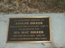 Adolph BIRRER,
born Zurich,
died 10-12-1932 aged 70 years;
Ida May BIRRER,
died 28-12-1960 aged 78 years;
Bald Hills (Sandgate) cemetery, Brisbane