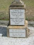 
Thomas Berry
died May 15 1897  aged 84
Margaret Berry 
Died Jun 14 1901 aged 82
also their daughter
Elizabeth Kinkead Moffatt
died 22 Feb 1937 aged 79

Sherwood (Anglican) Cemetery, Brisbane
