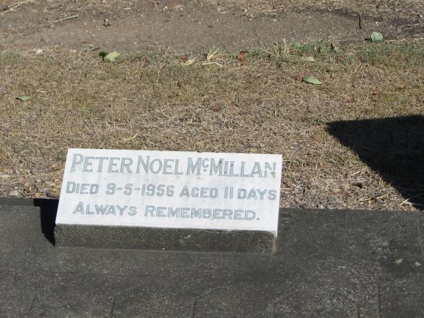 Peter Noel McMillan 9-5-1956 aged 11 days  | Anglican Cemetery, Sherwood.  |   | 