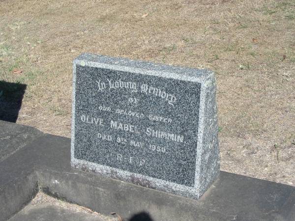 Olive Mabel Shimmin 8 may 1950  | Anglican Cemetery, Sherwood.  |   | 