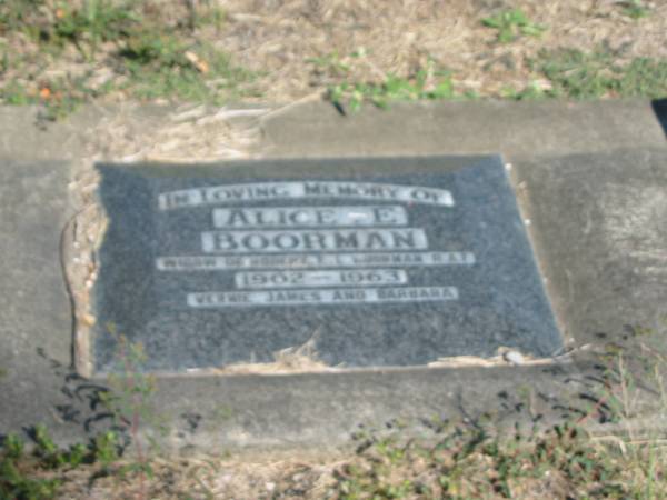 Alice E Boorman 1902-1963  | Anglican Cemetery, Sherwood.  |   |   | 