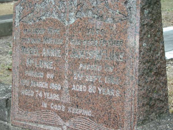 Mabel Annie McLune  | 15 Mar 1960 aged 74  | James McLune  | 2 Sep 1962 aged 80  |   | Sherwood (Anglican) Cemetery, Brisbane  | 
