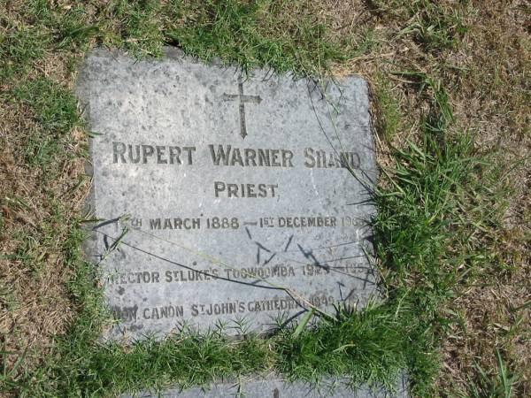 Rupert Warner Shand  | 15? Mar 1888 to 1 Dec 1963  |   | Sherwood (Anglican) Cemetery, Brisbane  |   | 