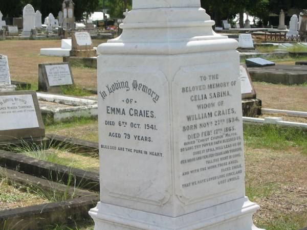 Emma CRAIES  | 6 Oct 1941 79  |   | Sherwood (Anglican) Cemetery, Brisbane  |   | 